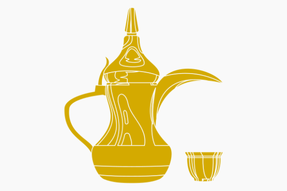 Elevating Arabian Coffee Culture with Monochrome Dallah Coffee Pot Finjan Cup Illustrations