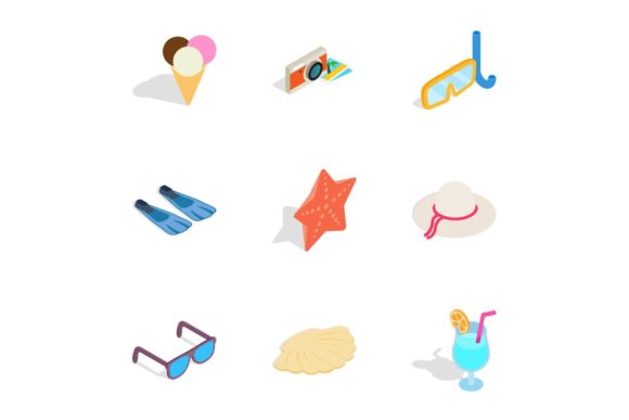 Elevating Web Design with Beach Elements Icons in Isometric 3D Style