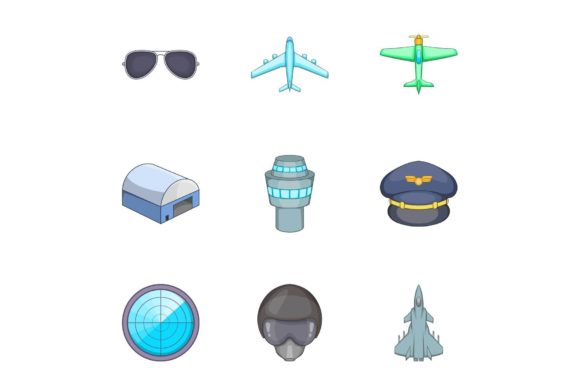 Evaluating the Flight Elements Icons Set in Cartoon Style for Modern Web Design