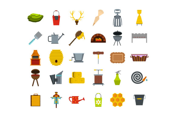 Farm Elements Icon Set: Flat Style for Web Design