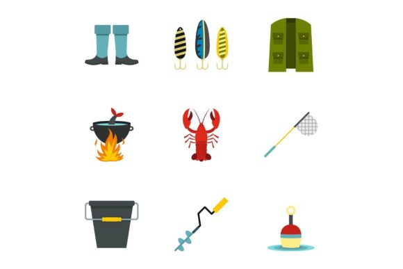 Strategic Visual Communication with the Fishing Elements Icons Set, Flat Style